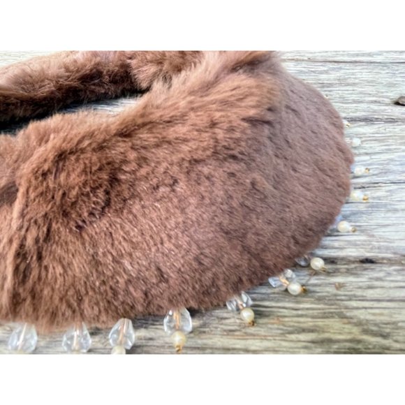 Vintage 1950s Brown Mink fur Collar/Necklace With Glass Dangle Beads - Picture 3 of 16